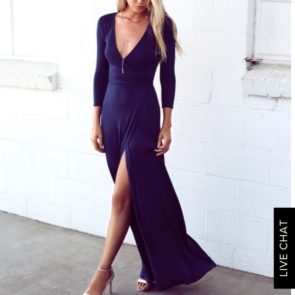 Lulus Garden District Navy Wrap Dress